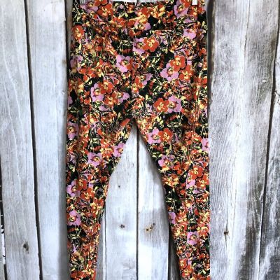 Lularoe TC Bright Floral Leggings Orange Pink Green Polyester Blend Tall & Curvy