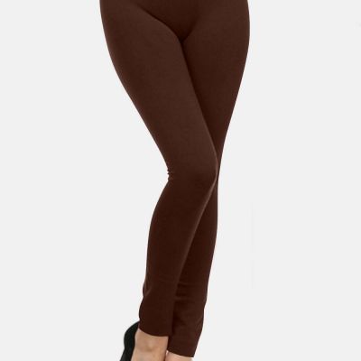 Yelete Plus Size Leggings Brown Women Seamless Fleece Lined Basic