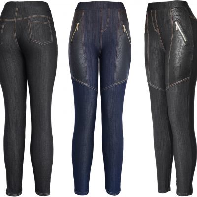 Plus Size Womens Classic Denim Look with Faux Insert Jeggings Pants
