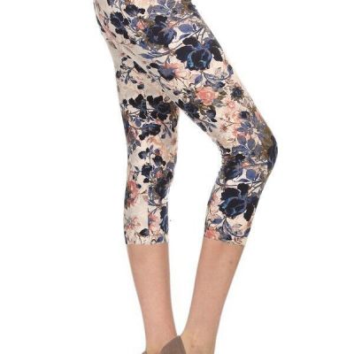 Multi-color Print, Cropped Capri Leggings In A Fitted Style With A Banded Hi...