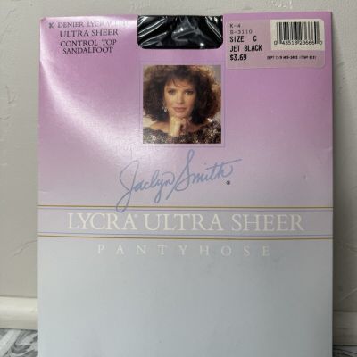 Jaclyn Smith Lycra Ultra Sheer Control Top Sandalfoot Pantyhose Jet Black Sz. C