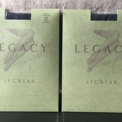 LOT of 2 NEW Legacy Legwear Opaque Control Top Tights Black Size A QVC A31857