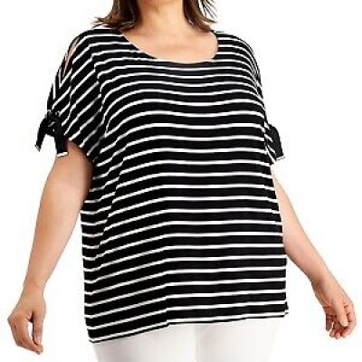 Calvin Klein Plus Size Striped Cold-Shoulder Top 3X