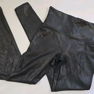 SPANX Faux Leather Leggings Womens Medium Black Night Life Shine Style 2437