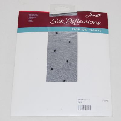 New Hanes Women's Control Top Black Square Dot Print Fashion Tights sz E-F