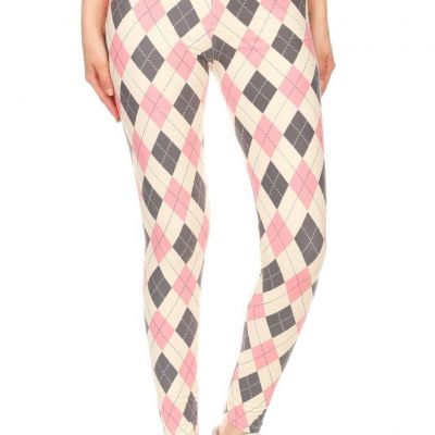5-inch Long Yoga Style Banded Lined Argyle Printed Knit Legging With High Waist