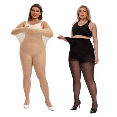 2 Pairs Plus Size Sheer Tights for Women - 20D Women's Control 1X Black+nude