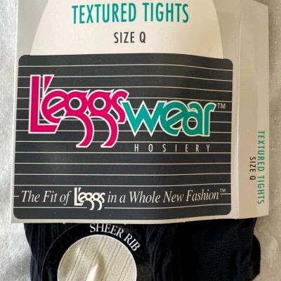 VTG 90s..LEGGS..TEXTURED..TIGHTS SPANDEX..NEW..USA..BLACK..NEW..sz Q
