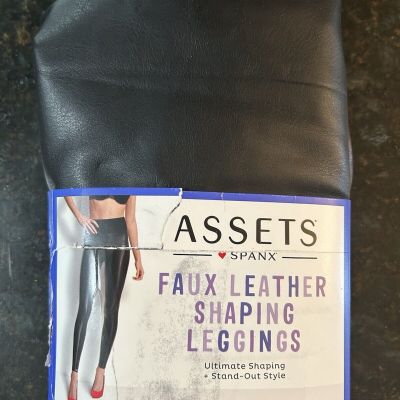 Spanx Women’s Size L Black High Waist Stretch Pull On Faux Leather Leggings