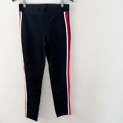Zara Basic High Rise Striped Side Ponte Pants Black with Red/White Size Large