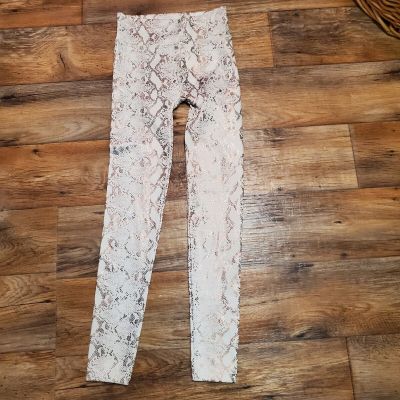 Zenana Metallic Snake Print Lined Leggings Elastic SZ L XL made small