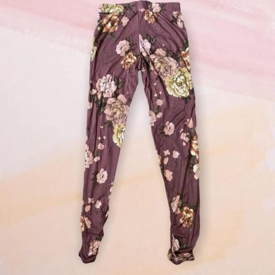 Fashion Nova Pink Floral Legging Ruched Ankle Stretches Slim Fit XS/Small