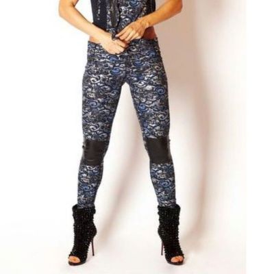 $128 New Body Rock Sport Workout Pants Moto Leggings Womens Lace Ankle Zipper L