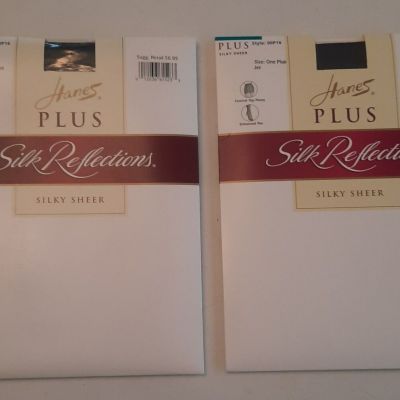 NEW *Lot-2* HANES Silk Reflections One Plus Control Top Enhancd Toe Jet Black