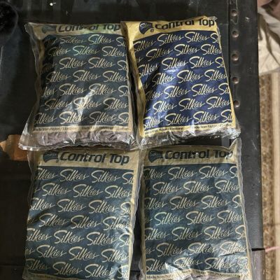 4 Pairs Vintage Silkies Control Top Pantyhose 070405 X-Tall Taupe Made In USA