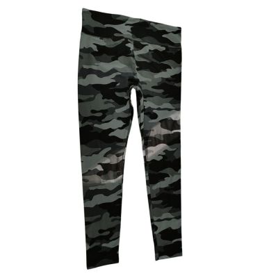 High-Waisted Gray Camouflage Athletic Leggings Stretchy Workout Pants Size L