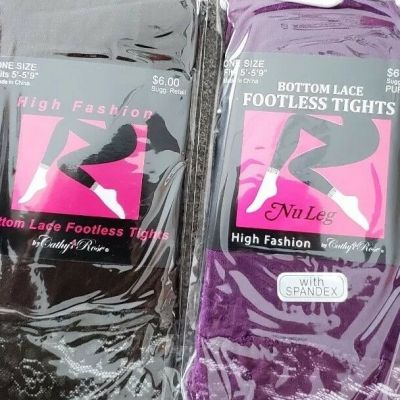 Two (2) Cathy Rose ~ Bottom Lace/Footless Tights ~ 1-Purple ~ 1-Brown ~ One Size