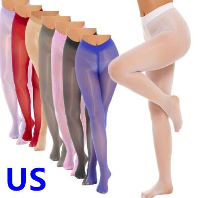 US Women Glossy Footed Tights Zipper Yoga Pants High Waist Pantyhose Clubwear