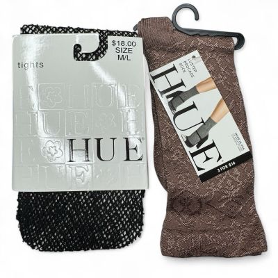 Hue Wool Boucle Loop Net Tights Size M/L and 1 Pair Luster Brocade Socks OS