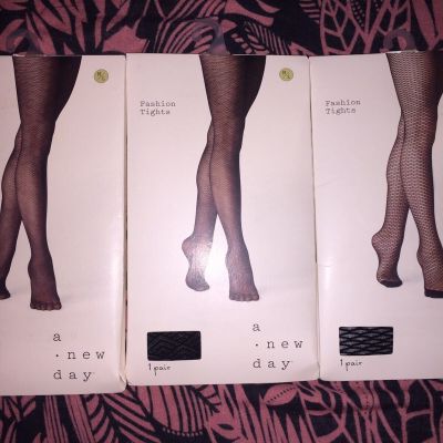 NWT A New Day Black Fashion Tights 3-pack Combo Womens Size M/L
