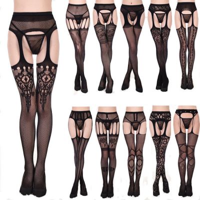 US-Seller-Women-Sexy-Lingerie-Fishnet-Sleepwear-Stocking-Thigh-High-Lace-Garter