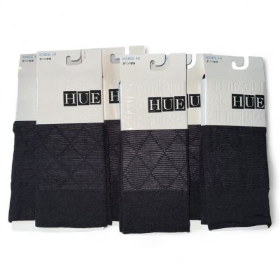 HUE Womens Black Striped Diamond Knee Hi | One Size Fits Most | 6 Pairs NEW