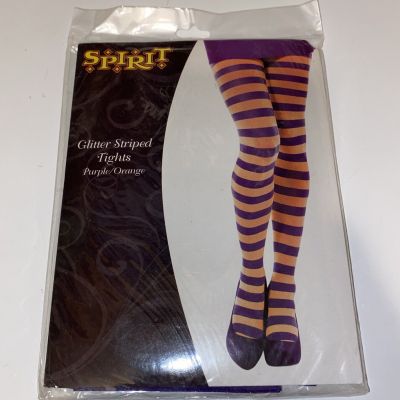 SPIRIT Halloween Glitter Striped Purple/ Orange Tights - One Size Fits Most