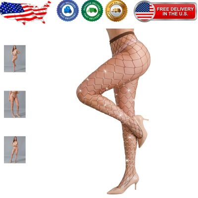 Glamorous Rhinestone Fishnet Stockings - Sparkly High Waist Tights for Parties