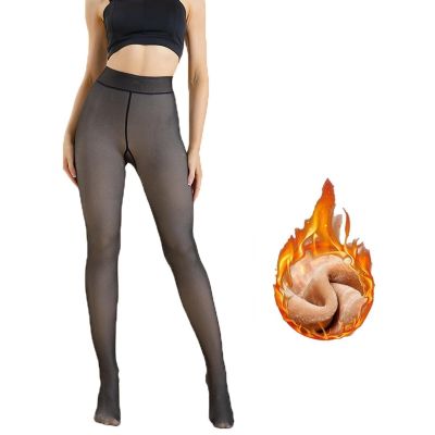 Fleece Lined Tights Women Plus Size Translucent Fleece Pantyhose Winter Warm ...