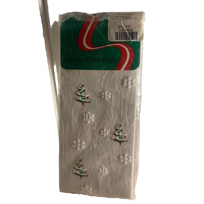 Vintage Holiday Knee Highs women White nylons Christmas Tree Snowflakes 80s New