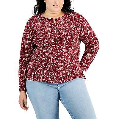 Style & Co Plus Size Printed Knit Shirt, - Scarlet Floral 2X