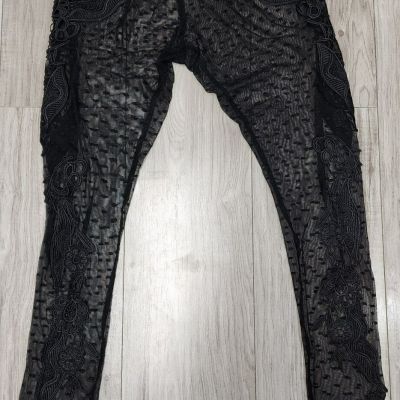 NEW Black Sheer Stockings With Embroidered Legs And Polka Dots Size S