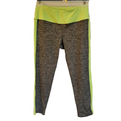 Hard Tail Forever Flat Waist Capri Legging Sz M Heather Gray Kiwi Green Made USA