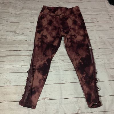 Victoria's Secret Burgundy Tie Dye Leggings with Mesh Lace Up Size 14/170/80A