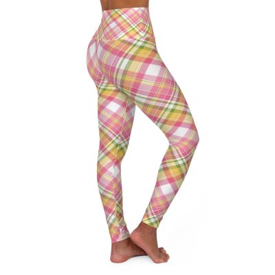 Plaid Yoga Leggings, Girly High Waisted Workout Pants, Women's Activewear,