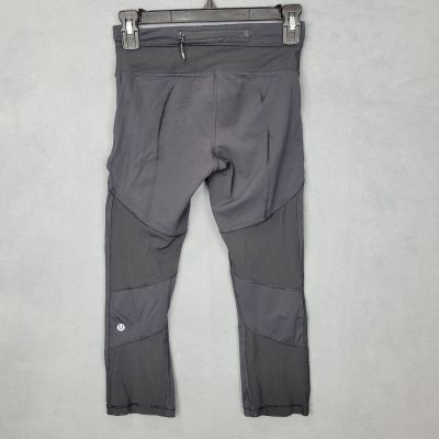 Lululemon Leggings Womens 2 Gray Black Logo Pocket Elastic Waist Pull On Workout