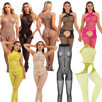 US Womens Sheer Open Crotch Pantyhose Sleeveless Glossy Tight Long Stockings