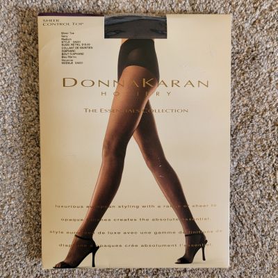 NEW Vintage Donna Karan Hosiery Essentials Collection Navy Sheer Toe Ctr Top Med