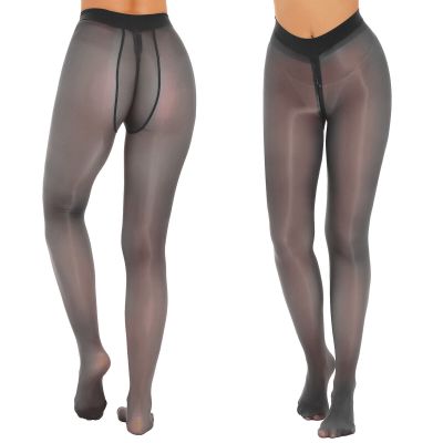 US Womens Pantyhose Stocking Oil Glossy Zipper Crotch Footed Tight Lingerie