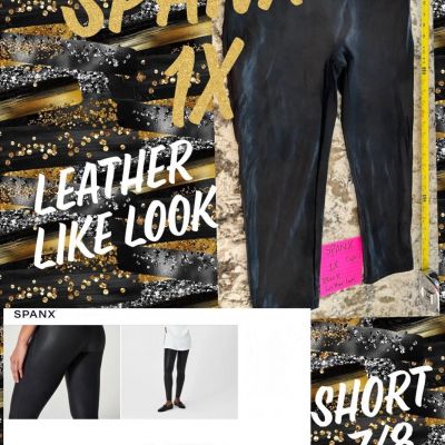 SPANX Womens Black Stretch Faux Leather Capri Leggings Pants Size 1XL PLUS YOGA