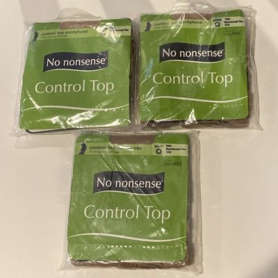 No Nonsense Control Top Pantyhose Tan Reinforced Toe Size Queen