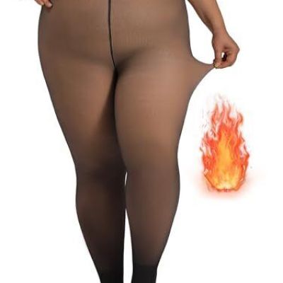 Plus Size Fleece Lined Tights, Fake Transparent X-Large-XX-Large Plus Black