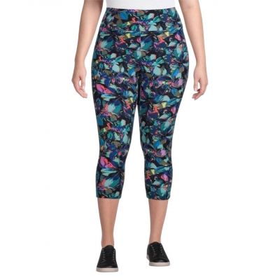 Women’s Terra & Sky Blue Floral Print Capri Leggings Size 0X (14W) NEW