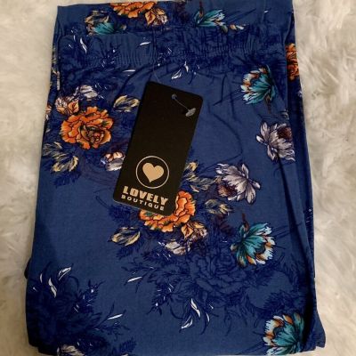 Plus Size Blue Coral Floral Leggings Fits Sizes 12-18 NWT