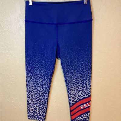 Kali X Peloton Cropped Leggings Blue Leopard Print Athletic Workout Size Medium