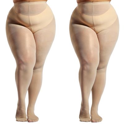 2 Pairs Plus Size Sheer Tights for Women 17 Colors 60D Pantyhose Reinforced T...