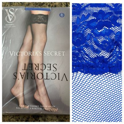Victorias Secret Very sexy LACE TOP FISHNET THIGH HIGHS BLUE Stocking XL New!