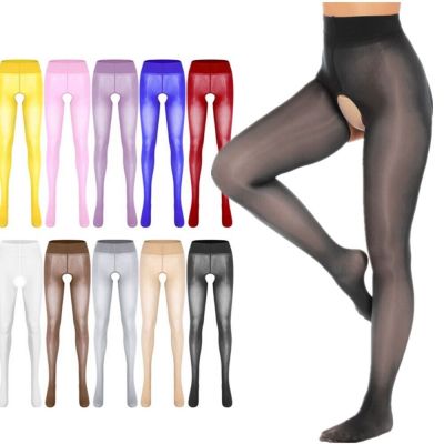 US Womens Oil Ultra-thin Pantyhose Stretchy Hollow Out Thigh High Silk Stockings