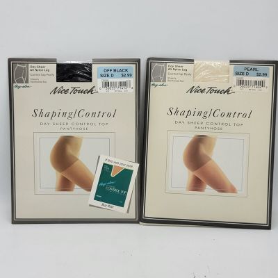Nice Touch HugAlon Shaping Control Nylons Pantyhose Size D OFF BLACK and PEARL