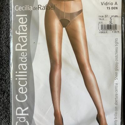 Sheer GLOSSY Cecilia d Rafael CROTCHLESS 15 denier NATUREL tights Extra Large XL